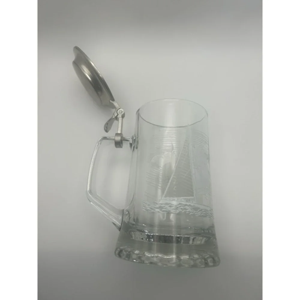 Vintage Old Spice Pewter Lidded Beer Stein‎ Columbia 1964 Glass Mug 95% Zinn